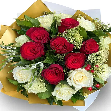 All other cities flowers  -  Red & White Rose Bouquet Flower Bouquet/Arrangement