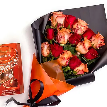 Kenya flowers  -  Roses with Lindt Chocolate Flower Bouquet/Arrangement