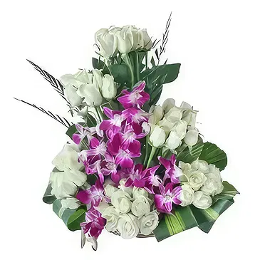 Ad Dilam blomster- Hvite roser og orkideer Blomsterarrangementer bukett