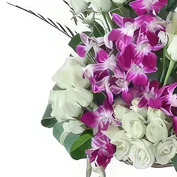 Ad Dilam blomster- Hvite roser og orkideer Blomsterarrangementer bukett