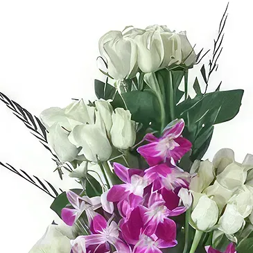 Ad Dilam blomster- Hvite roser og orkideer Blomsterarrangementer bukett
