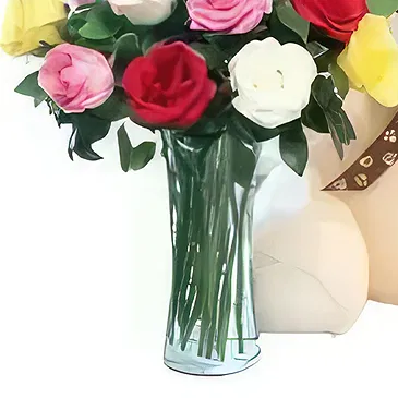 Ad Dilam blomster- Roser med Teddy Blomsterarrangementer bukett