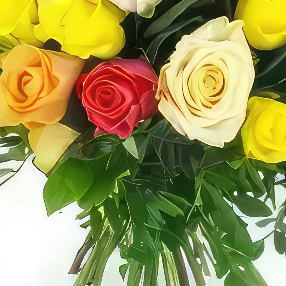nett Blumen Florist- Runder Strauß bunter Málaga-Rosen Bouquet/Blumenschmuck