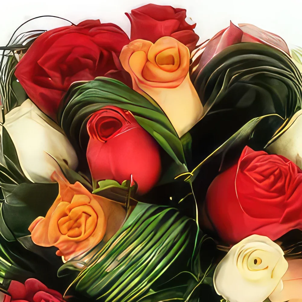 Montpellier kwiaty- Okrągły bukiet kolorowych róż Joy Bukiet ikiebana