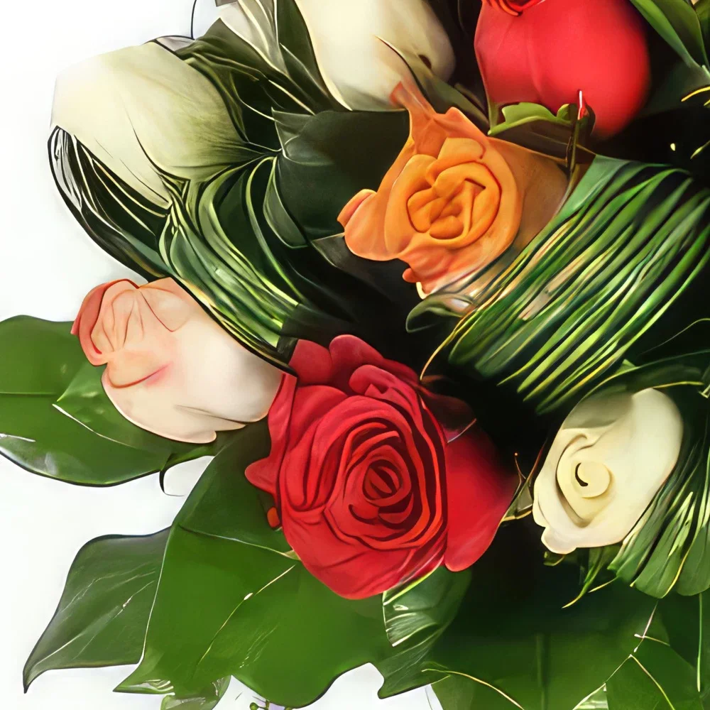 Λιλ λουλούδια- Στρογγυλό μπουκέτο με πολύχρωμα τριαντάφυλλα  Μπουκέτο/ρύθμιση λουλουδιών