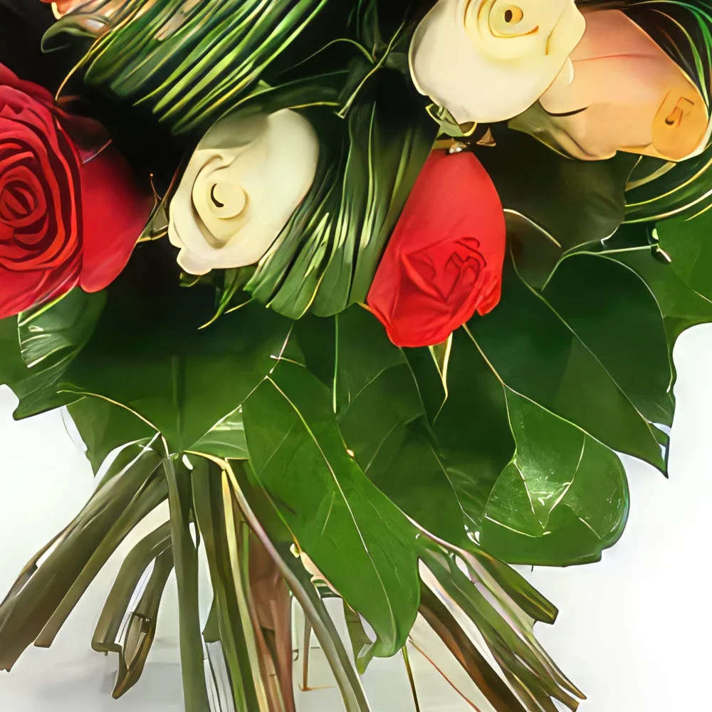 Λιλ λουλούδια- Στρογγυλό μπουκέτο με πολύχρωμα τριαντάφυλλα  Μπουκέτο/ρύθμιση λουλουδιών