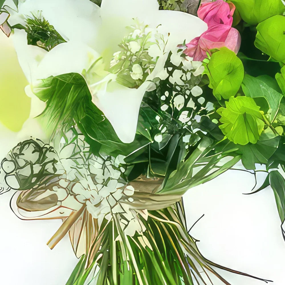 Бордо цветя- Кръгъл букет цветя Лили Роза Букет/договореност цвете