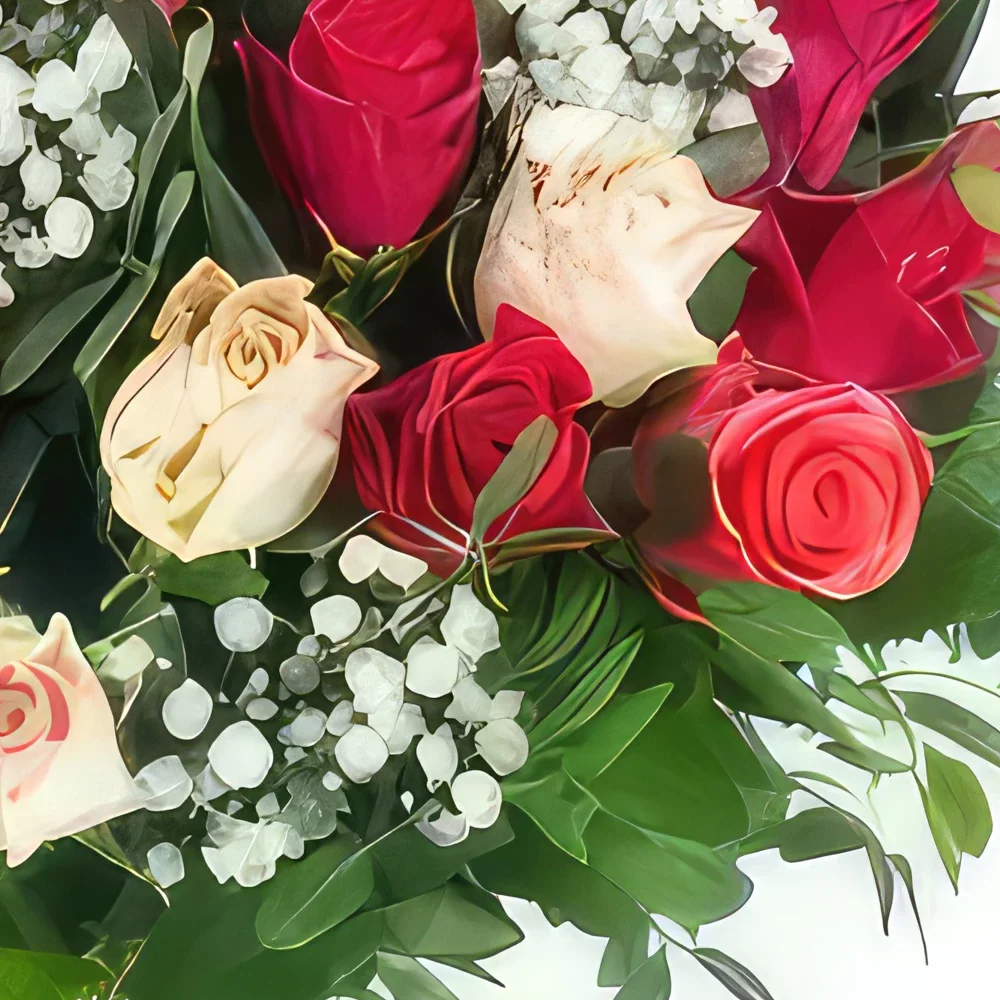 Paríž kvety- Okrúhla kytica z lyonských ruží Aranžovanie kytice
