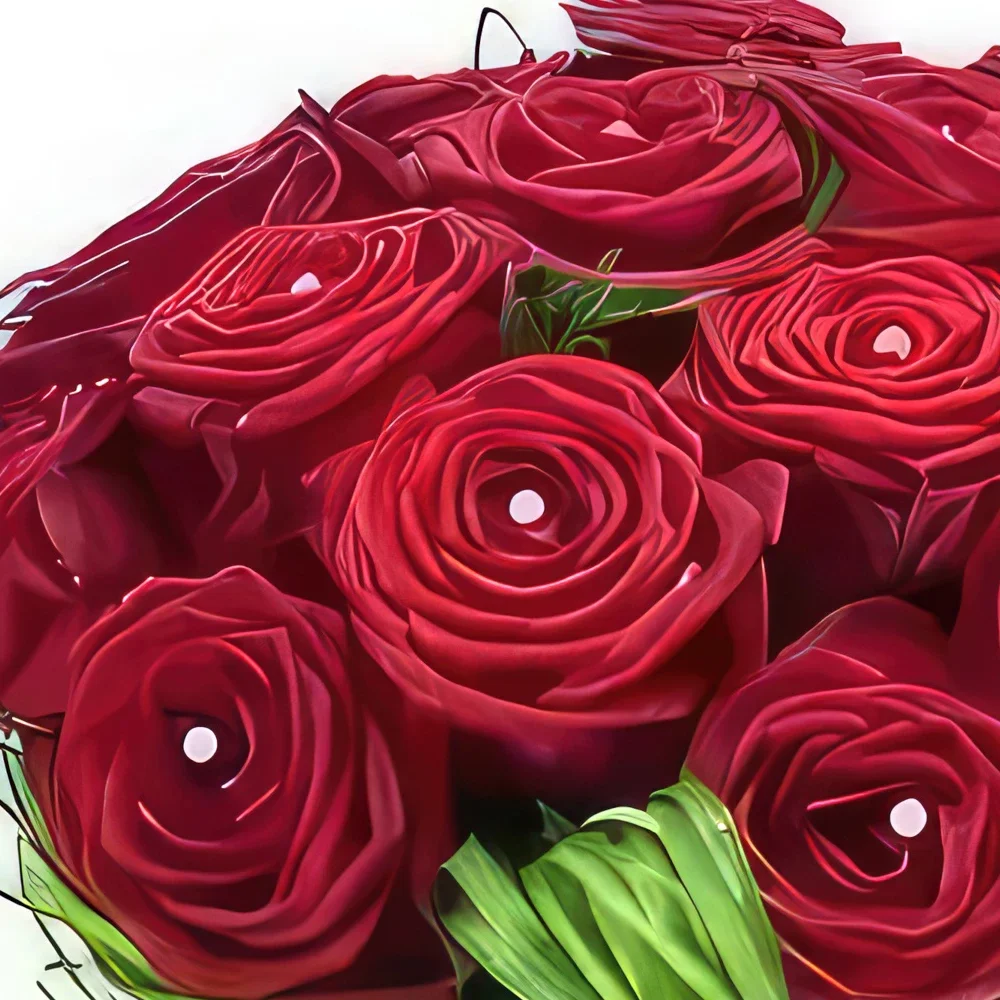 Nantes-virágok- Kerek csokor vörös rózsa Perles d'Amour Virágkötészeti csokor