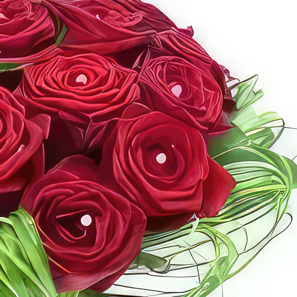 Paris blomster- Rund bukett med røde roser Perles d'Amour Blomsterarrangementer bukett