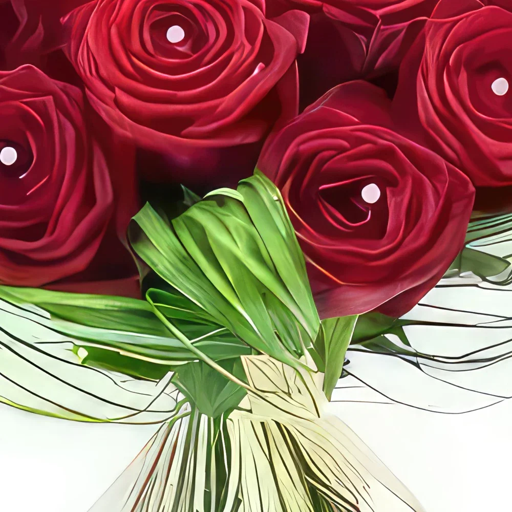Bordeaux kukat- Pyöreä kimppu punaisia ruusuja Perles d'Amour Kukka kukkakimppu