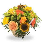 Jette Fleuriste en ligne - Composition florale ronde jaune et orange Bouquet