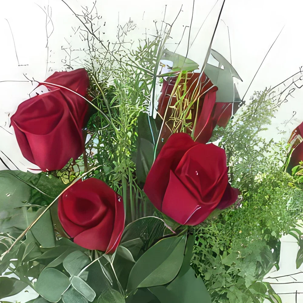 Marseille blomster- Rustikk bukett med røde roser Athen Blomsterarrangementer bukett