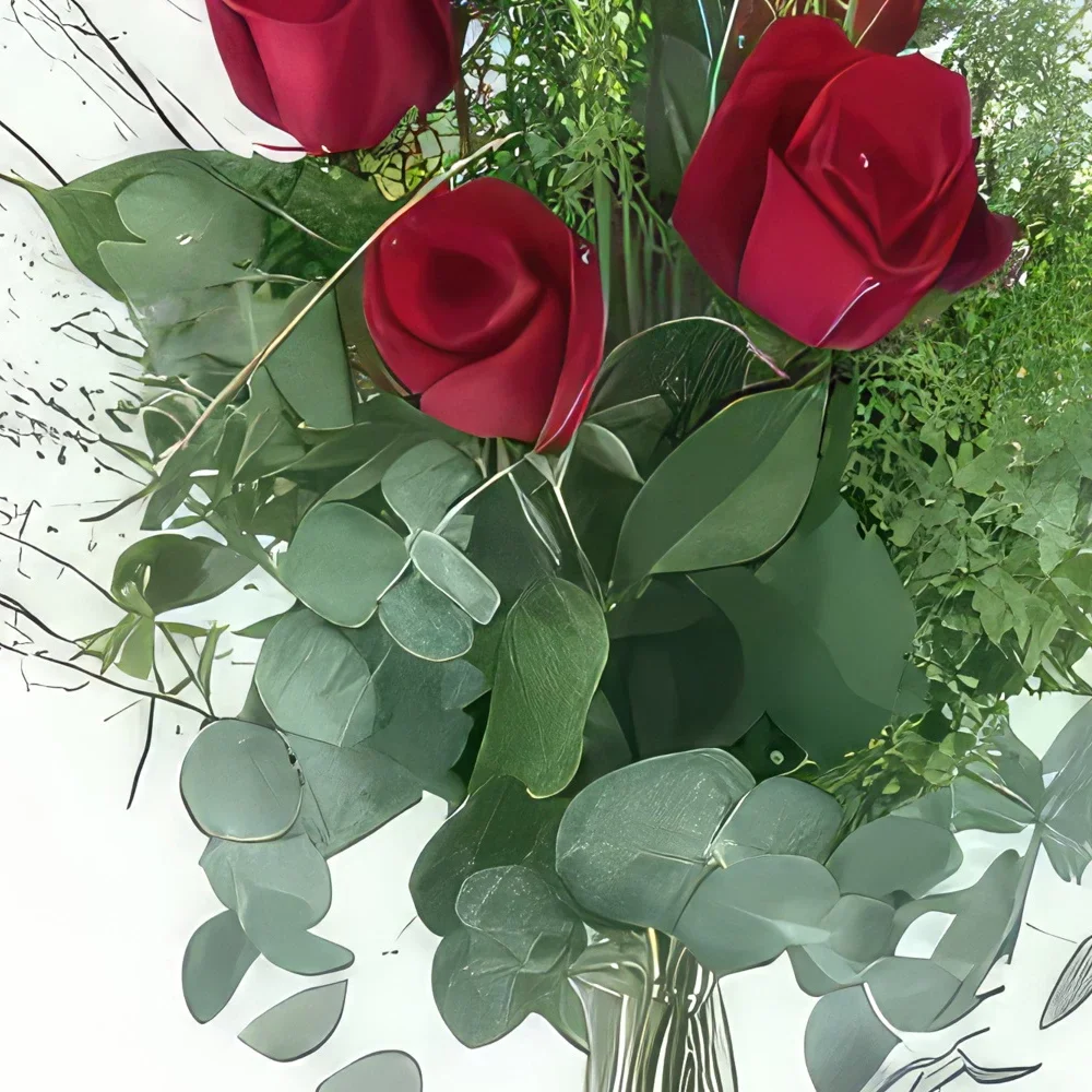 Marseille blomster- Rustikk bukett med røde roser Athen Blomsterarrangementer bukett