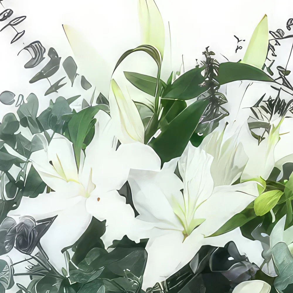 Toulouse kukat- Maalaismainen kimppu valkoisia liljoja Herne Kukka kukkakimppu