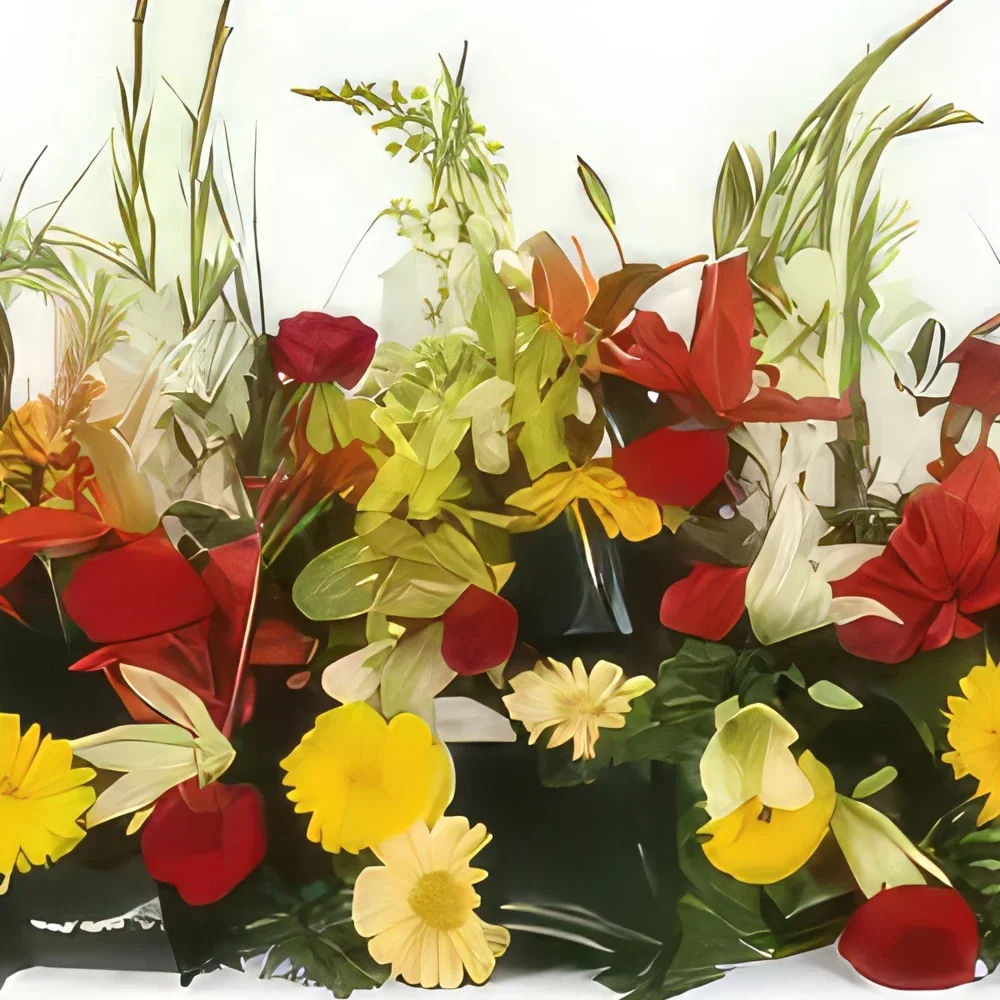 fleuriste fleurs de Strasbourg- Composition de deuil colorée Santa Maria Bouquet/Arrangement floral