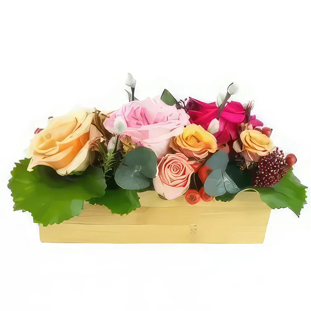 fleuriste fleurs de Toulouse- Composition allongée de rose Sao Polo Bouquet/Arrangement floral