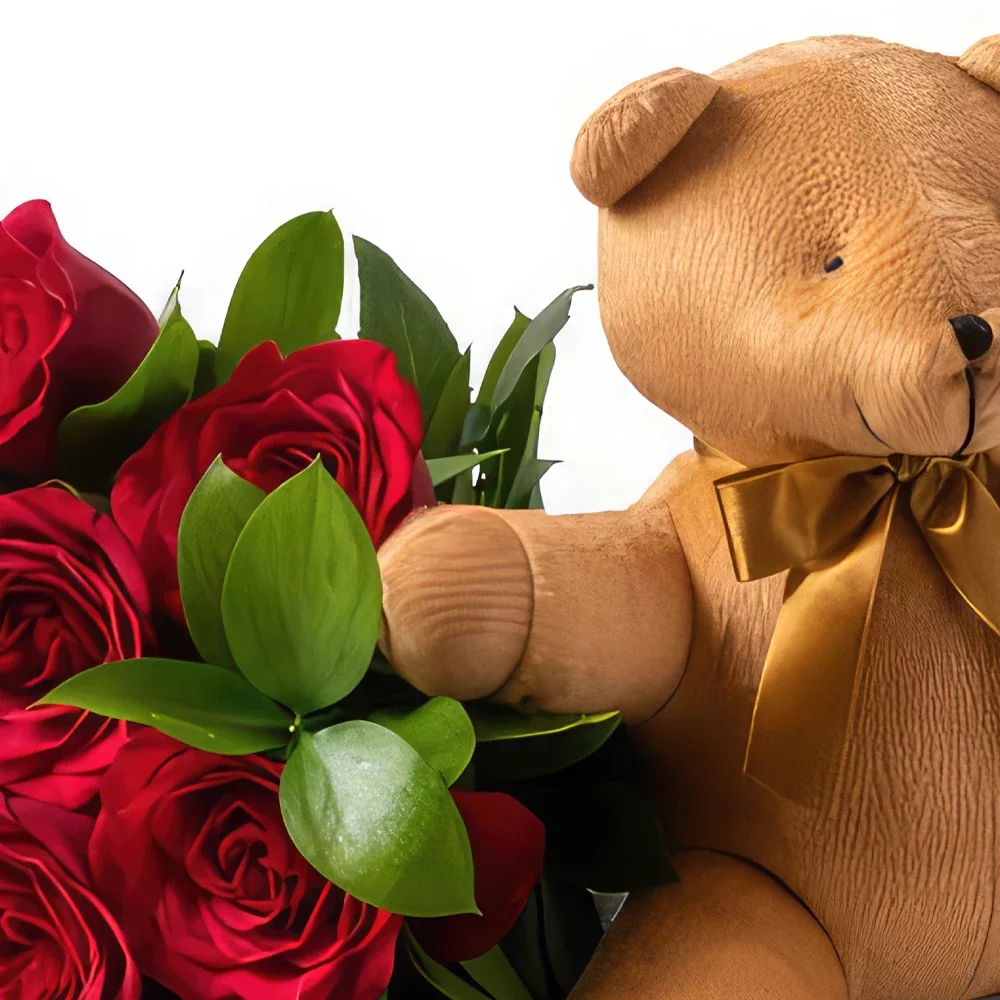 Salvador cvijeća- Buket od 12 Crvenih ruža i Teddybeara Cvjetni buket/aranžman