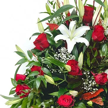 Italy flowers  -  White and Red Funeral Pillow Flower Bouquet/Arrangement