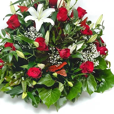 Italy flowers  -  White and Red Funeral Pillow Flower Bouquet/Arrangement
