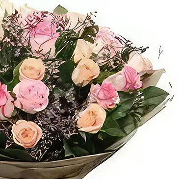 Ad Dilam blomster- Fersken og rosa roser Blomsterarrangementer bukett
