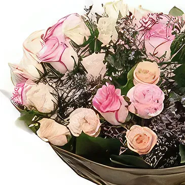 Ad Dilam blomster- Fersken og rosa roser Blomsterarrangementer bukett