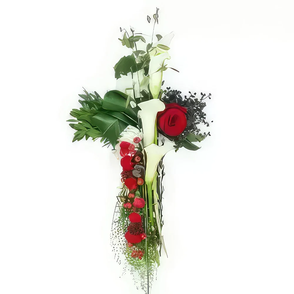 Нант цветя- Малък бял и червен траурен кръст на Херкулес Букет/договореност цвете