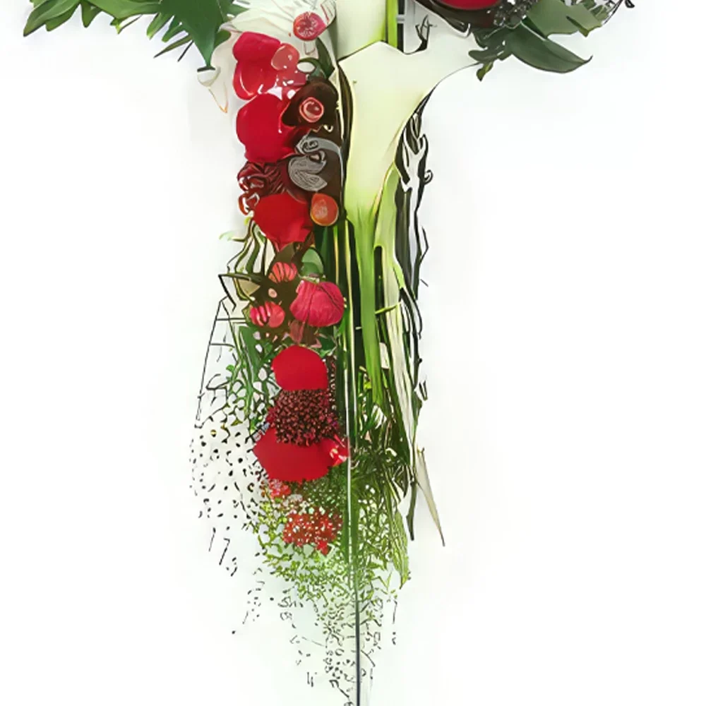 fiorista fiori di Montpellier- Piccola croce di lutto Ercole bianca e rossa Bouquet floreale