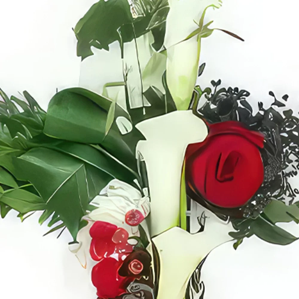 Paris blomster- Lille hvidt og rødt Herkules sørgekors Blomst buket/Arrangement