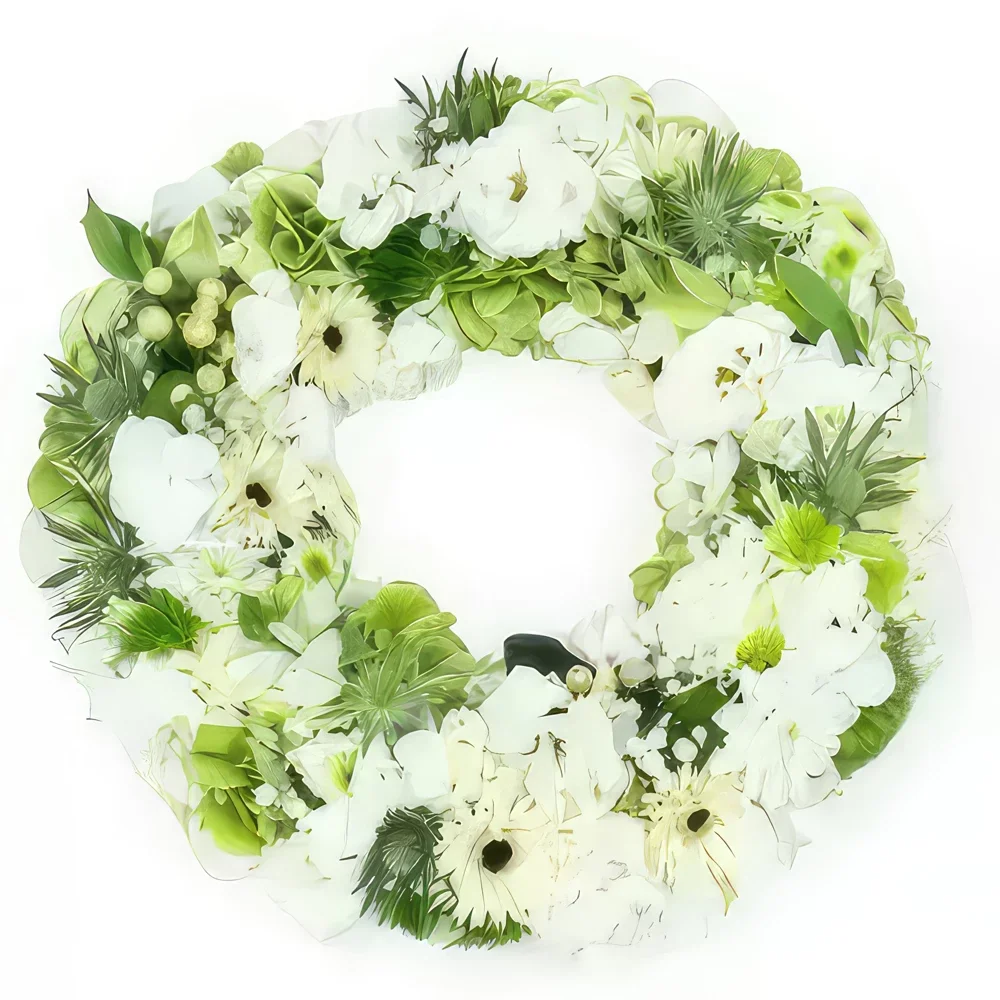 Marseille Blumen Florist- Kleiner Kranz aus weißen Epona-Blüten Bouquet/Blumenschmuck