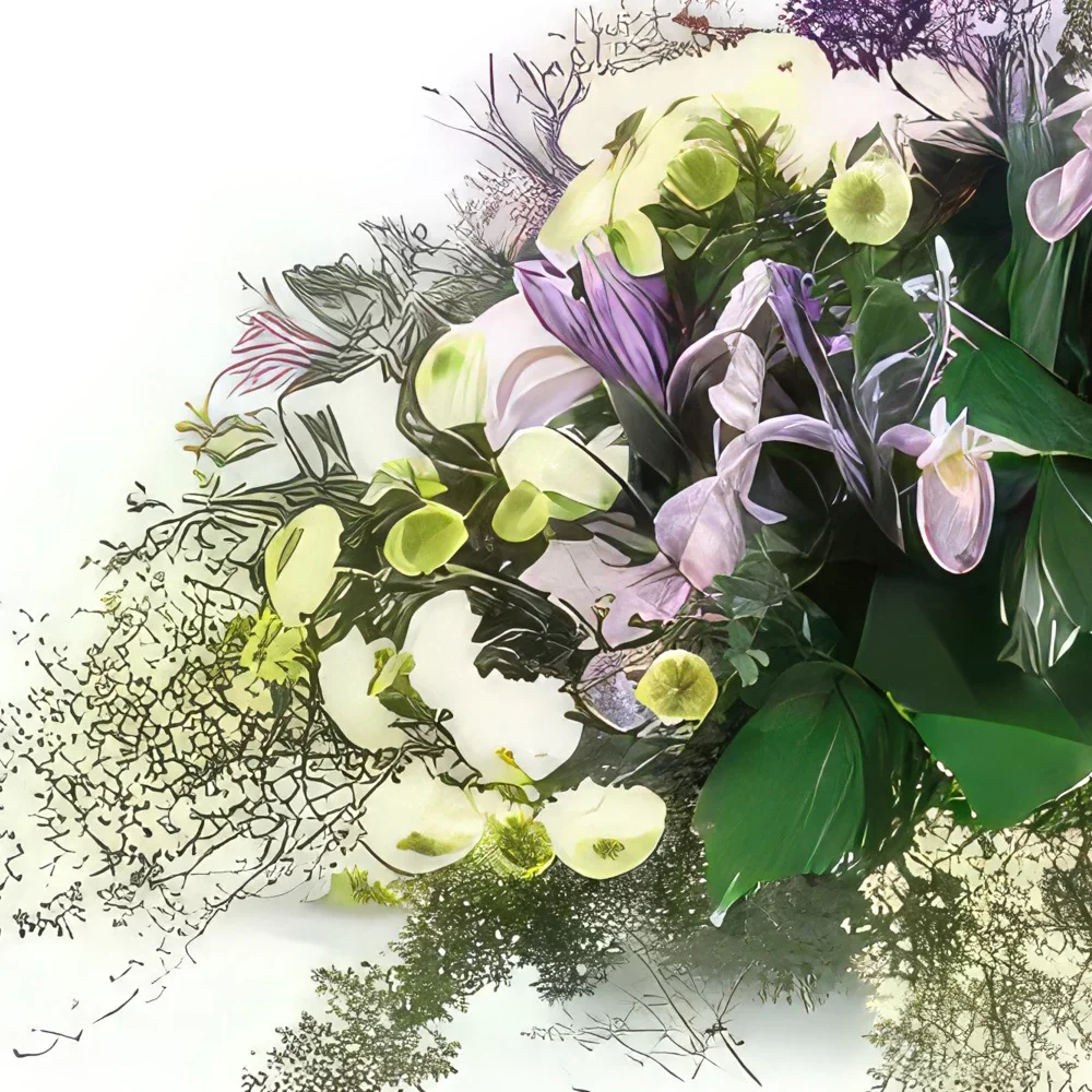 Pau bunga- Gubahan ratapan berwarna ungu muda & putih Sejambak/gubahan bunga