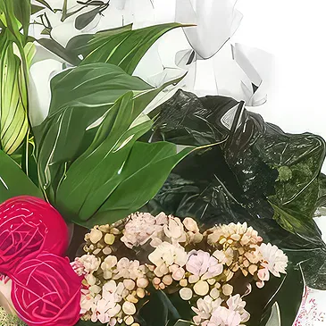 fiorista fiori di Laval- Composizione ricordo bianco, rosa, fucsia Bouquet floreale