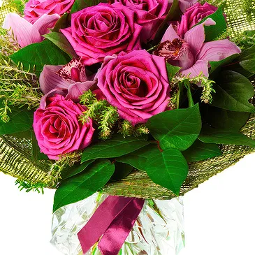 Italy flowers  -  Bouquet of Pink Lilies and Roses Flower Bouquet/Arrangement
