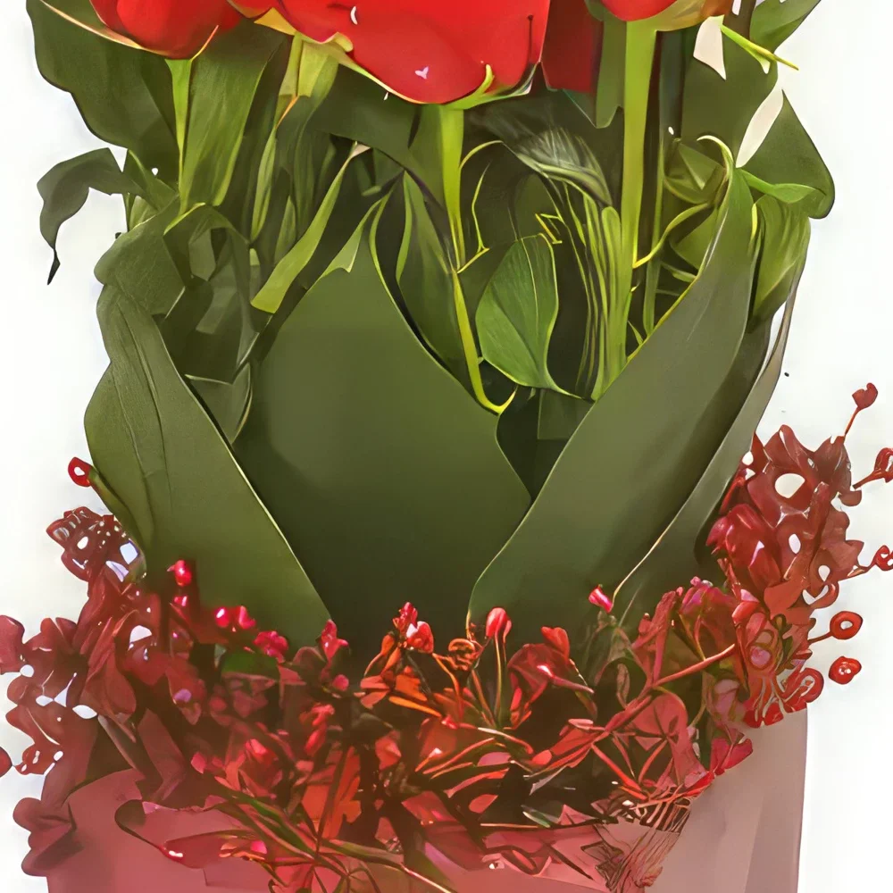 Marseille Blumen Florist- Quadratische Komposition aus roten Rosen Bouquet/Blumenschmuck