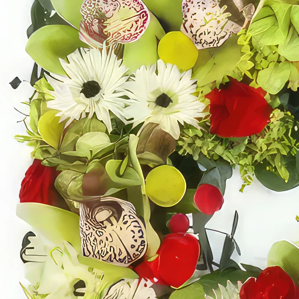 Λιλ λουλούδια- Τετράγωνο με κόκκινα και πράσινα ραμμένα λουλ Μπουκέτο/ρύθμιση λουλουδιών