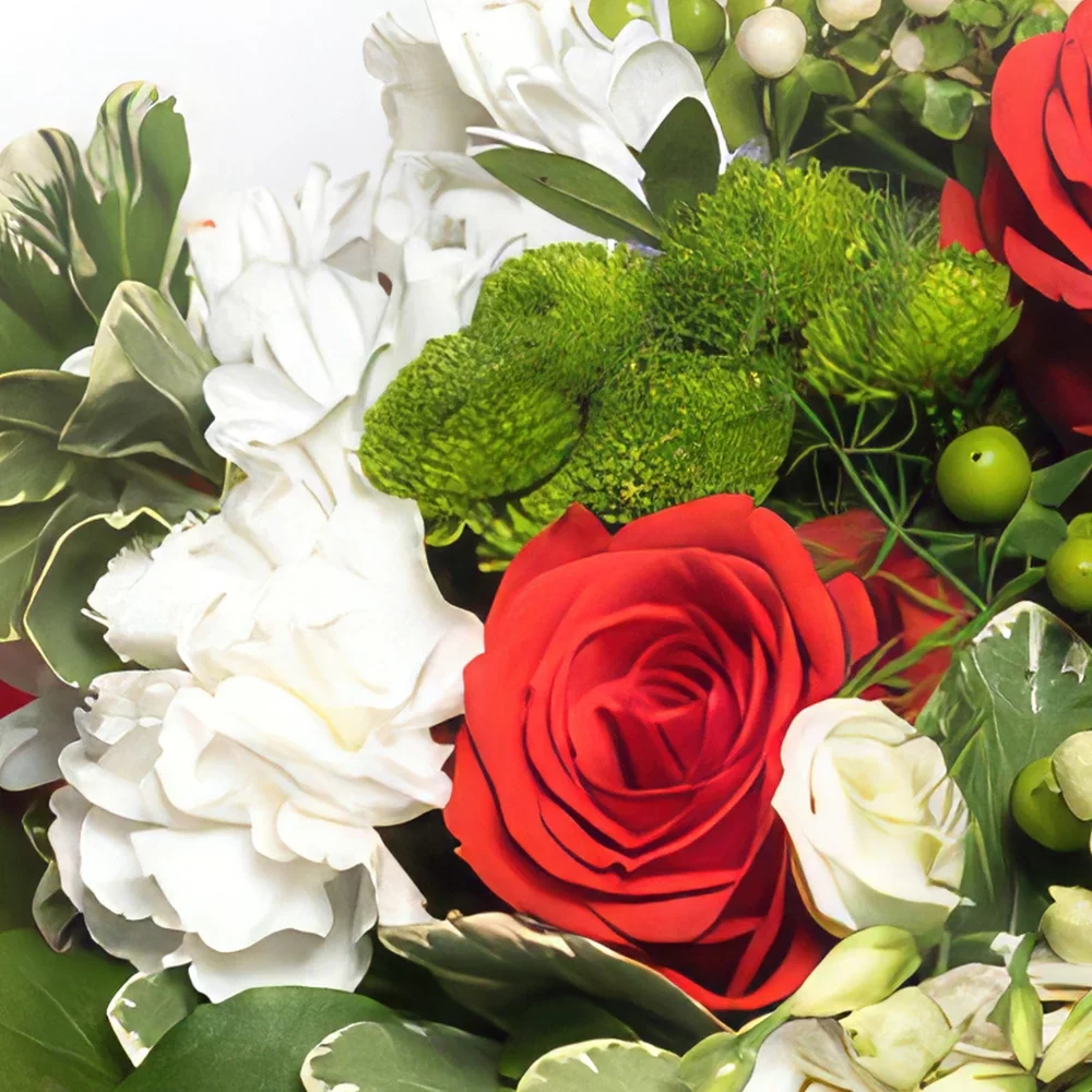リール 花- 赤と白の花屋のサプライズブーケ 花束/フラワーアレンジメント
