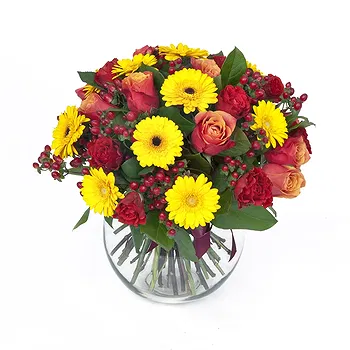 San Marino flowers  -  Bouquet of yellow gerberas and orange-red ros Flower Delivery