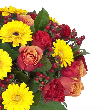 fiorista fiori di Ficarazzi- Bouquet di Gerbere Gialle e Rosoni Rosso-Aran Bouquet floreale