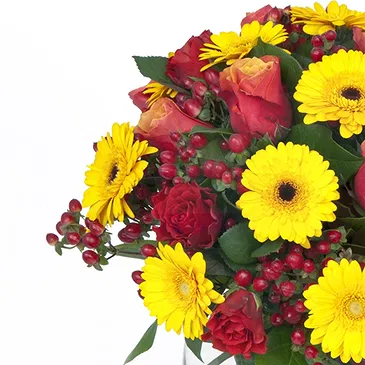 fiorista fiori di Ficarazzi- Bouquet di Gerbere Gialle e Rosoni Rosso-Aran Bouquet floreale