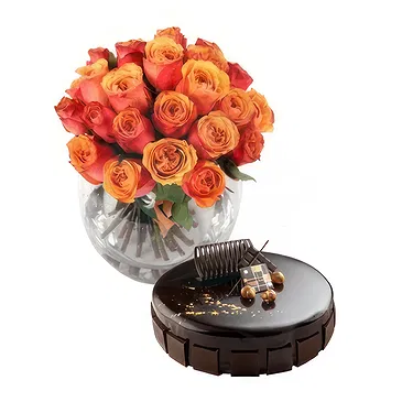Osidda flowers  -  Bouquet of Orange Roses with Chocolate Cake Flower Bouquet/Arrangement