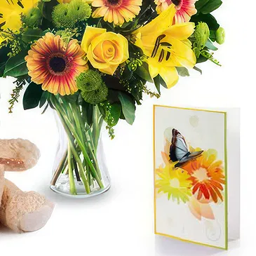 Case Lunghe flowers  -  Yellow Flowers Bouquet  with Soft Toy and Car Flower Bouquet/Arrangement