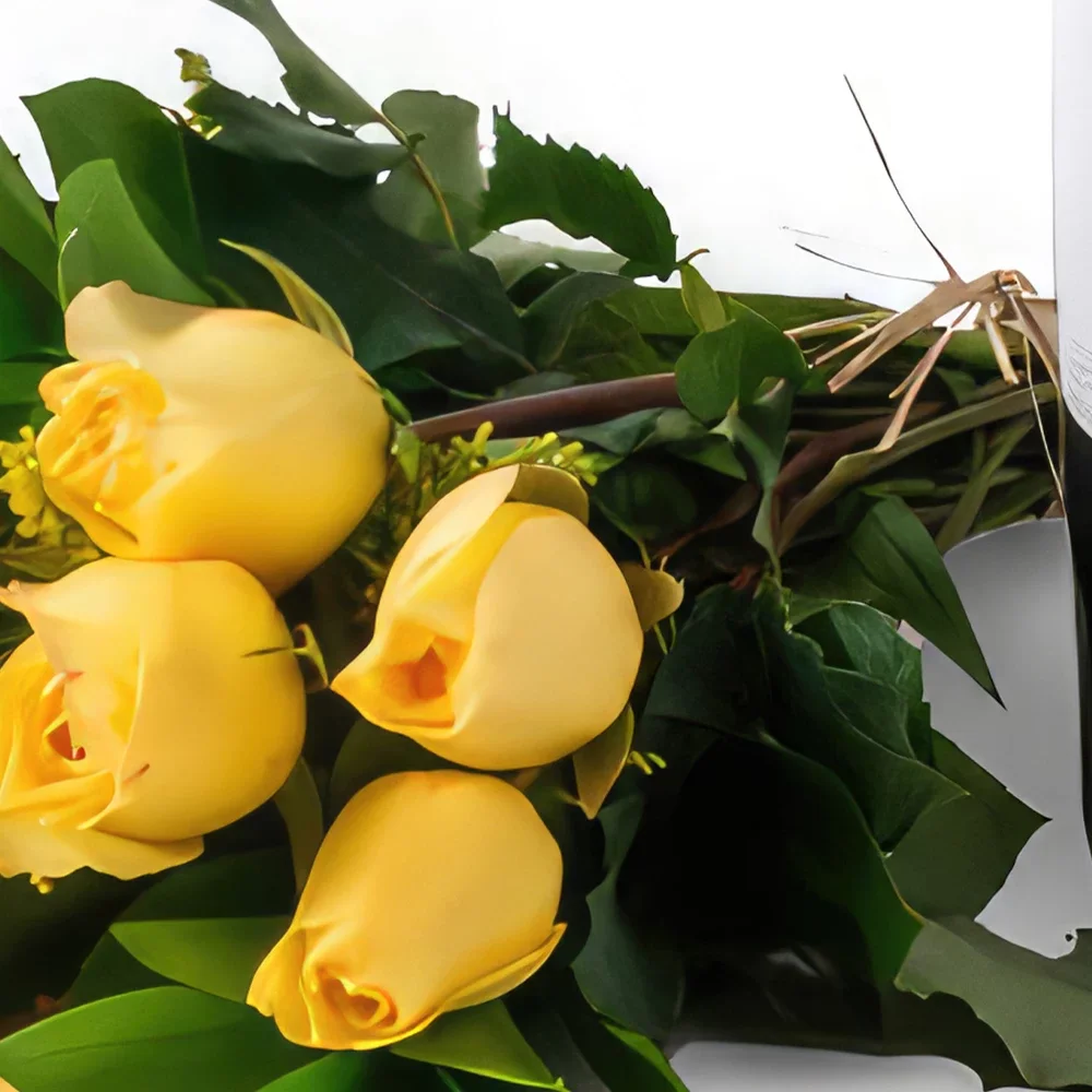 Белу-Оризонти цветы- Букет из 15 желтых роз и красного вина Цветочный букет/композиция
