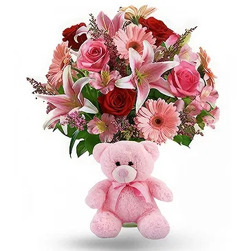 Greece flowers  -  Pink Roses & Teddy Flower Bouquet/Arrangement