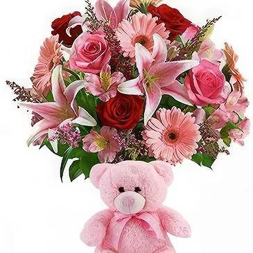 Greece flowers  -  Pink Roses & Teddy Flower Bouquet/Arrangement