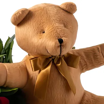 Santa Maria flowers  -  Bouquet of 12 Red Roses, Teddybear and Chocol Flower Bouquet/Arrangement