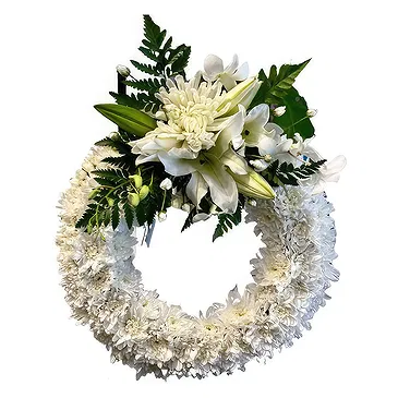 Rongo flowers  -  White Round Wreath Flower Bouquet/Arrangement