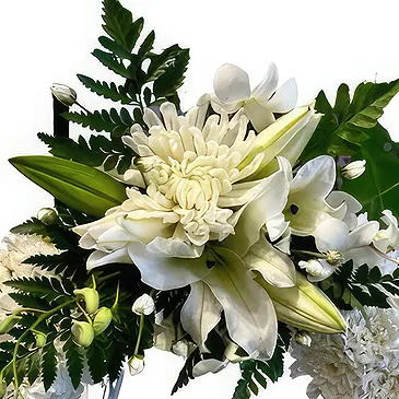 Rongo flowers  -  White Round Wreath Flower Bouquet/Arrangement