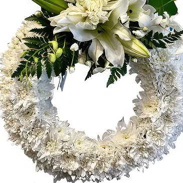 Rongo flowers  -  White Round Wreath Flower Bouquet/Arrangement