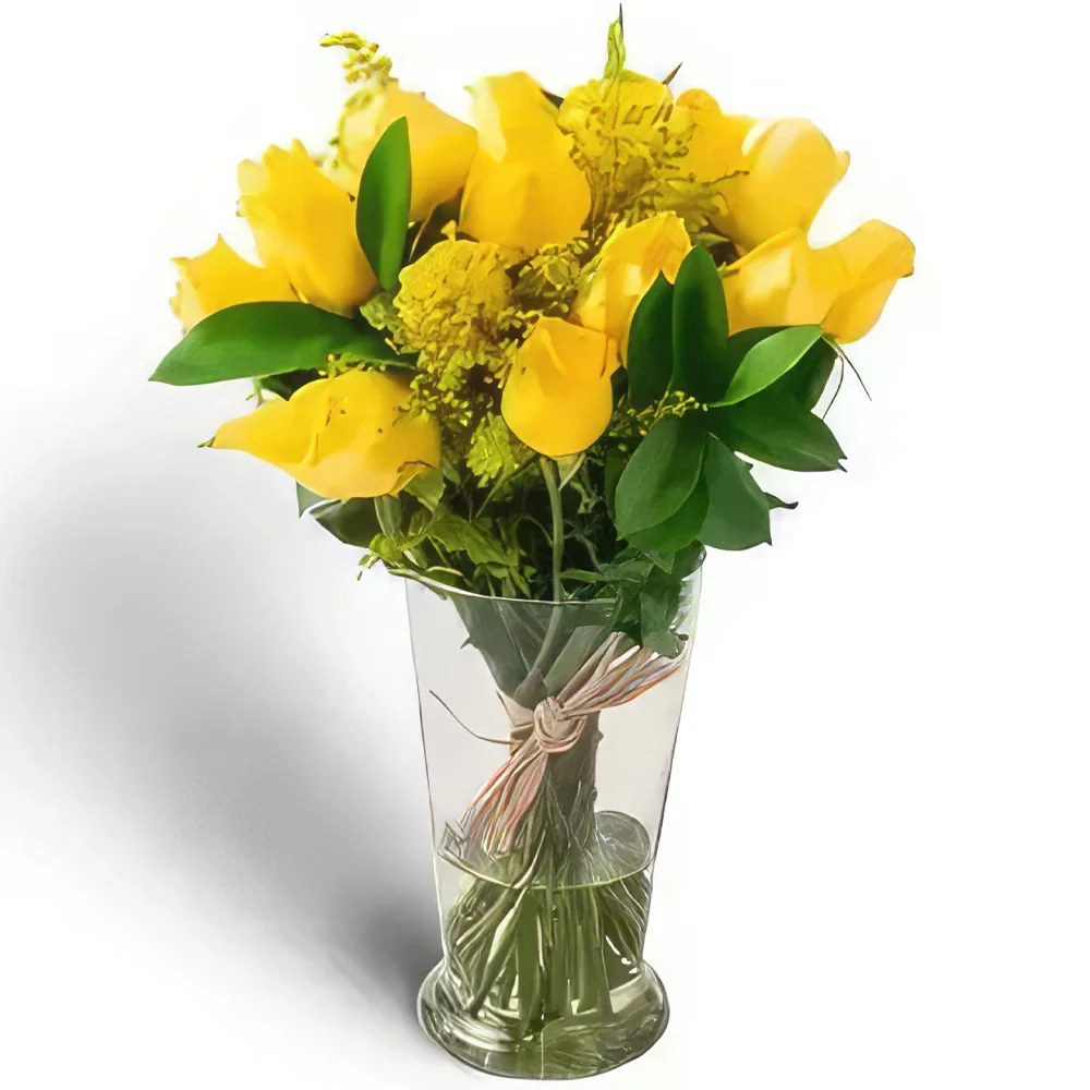Belém blomster- Arrangement af 17 gule roser i vase Blomst buket/Arrangement
