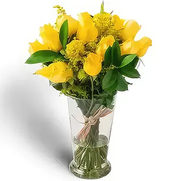 Santa Maria flowers  -  Arrangement of 17 Yellow Roses in Vase Flower Bouquet/Arrangement